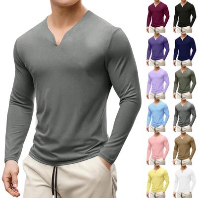 Men's Casual Sports And Fitness Plus-size T-shirt, Men's Elastic And Comfortable Long-sleeved V-neck Base Top