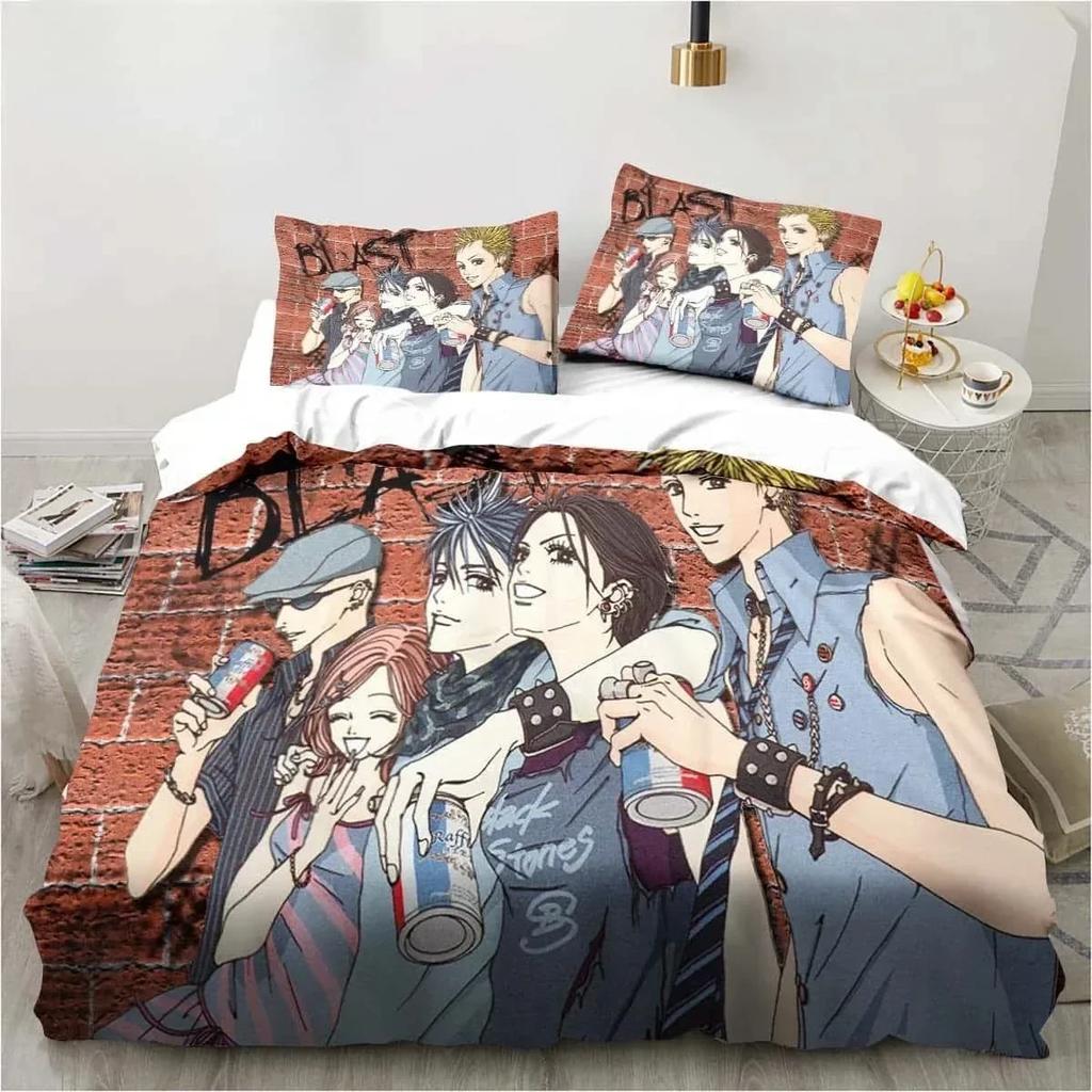 3D Druck Cartoons Schwarzer Stein NANA Manga Gedrucktes Bettset Bettbezug Kissenbezug Bettwäscheset Leinenlaken Steppdeckenbezug Queen-Size