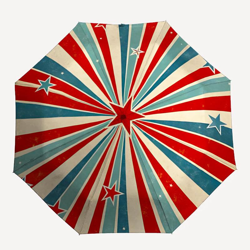 1PC Stars and Stripes Automatic Folding Umbrella Portable Collapsible 8-Rib Umbrella for All Seasons, Casual Outdoor Accessory, A26
