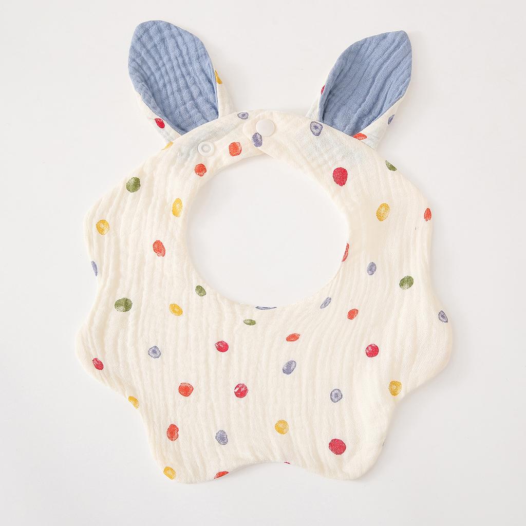 Baby Cotton Crepe Gauze Bibs Cute Rabbit Ear Wavy Edge Saliva Towel Newborn Drool Burp Cloth Soft Absorbent Neck Bib