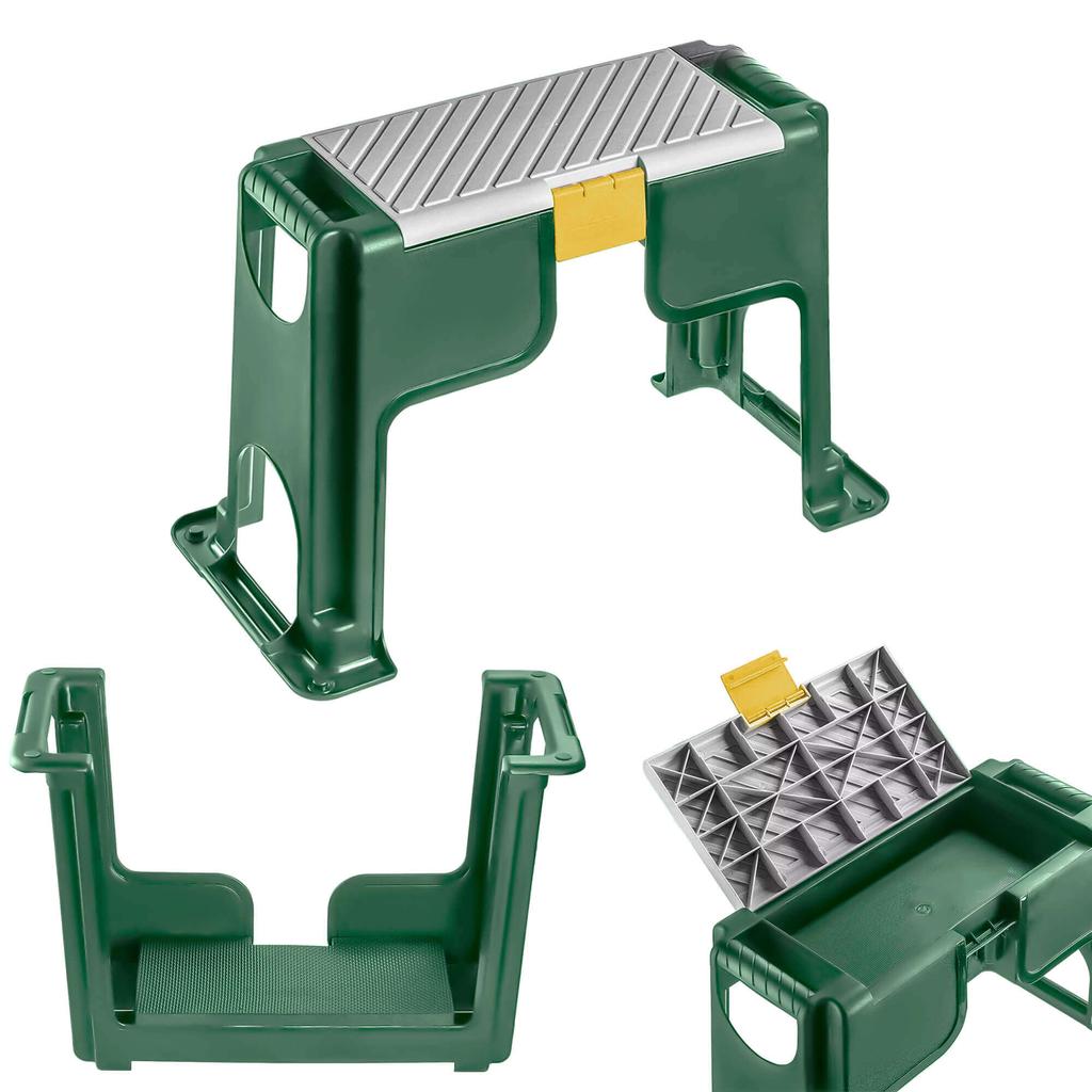 KADAX Genuncher Grădină Taburet Scaun Spațiu de Depozitare Scaun Bancă 3 în 1 Pliabil Verde