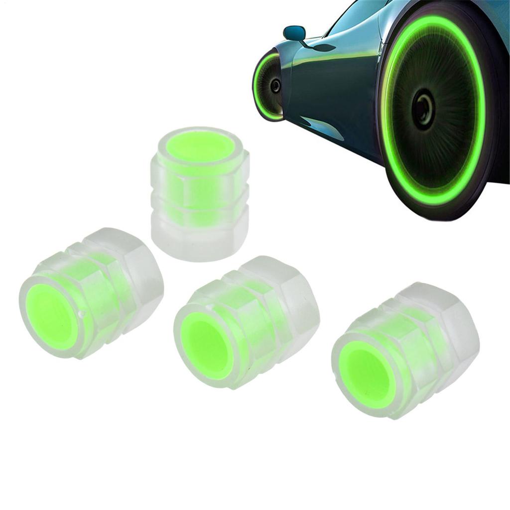 4pcs Universal American Fluorescent Luminous Tire Valve Stem Covers Car Tire Valve Cap Green /Yellow/Blue/Red Luminous Valve Cap