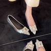 Silver High-heel Single Shoe - Women's 2025 New Style Pointed-toe Rhinestone Square Buckle Slip-on Business Casual Women's Shoes