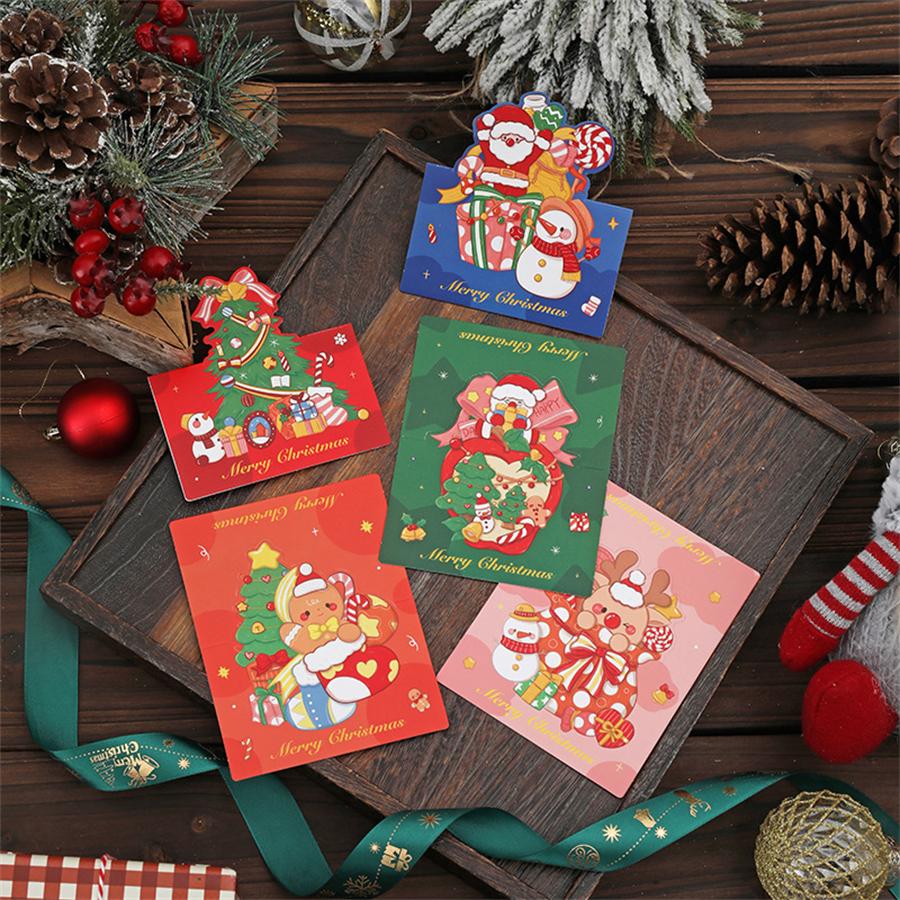 10Pcs Cartoon Christmas Greeting Card Blessing Card (Random Pattern), Creative Retro Christmas Gift Card Flower Shop Baking Gift Card