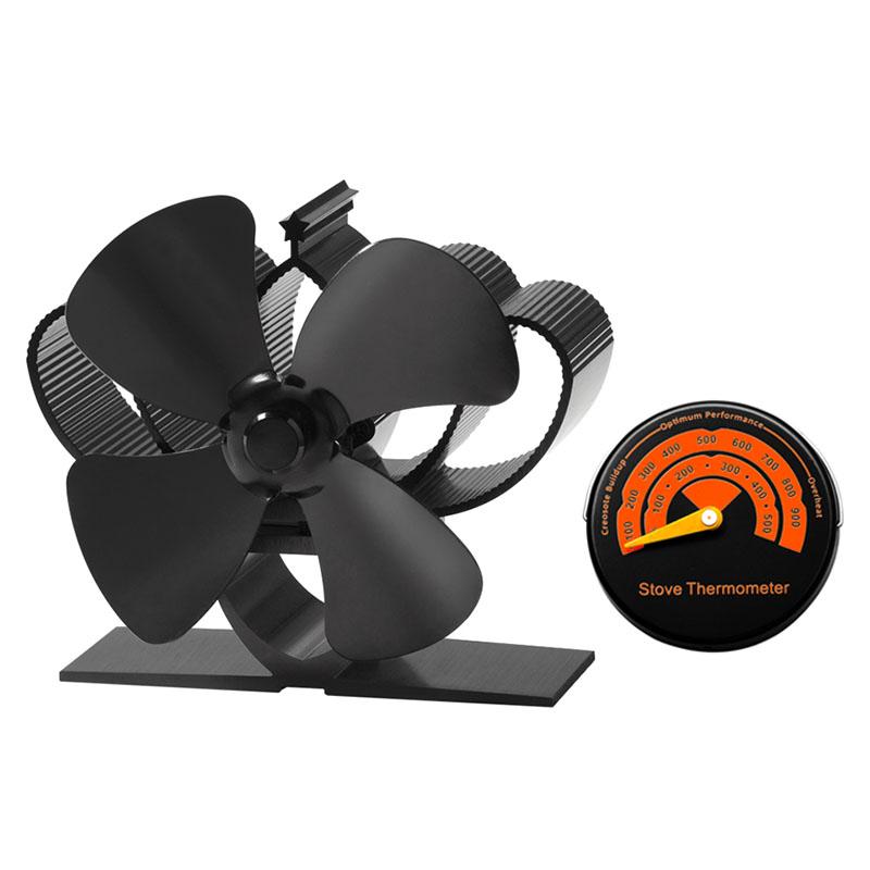 4 Blade Mini Fireplace Fan Heat Powered Stove Fan Log Wood Burner Eco Quiet  Heater Winter Home Warm Efficient Heat Distribution