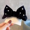 Pearl Bow Girl Headwear Mesh Velvet Hair Clip Party Girl Dance Hair Accessory Hair Clip Red