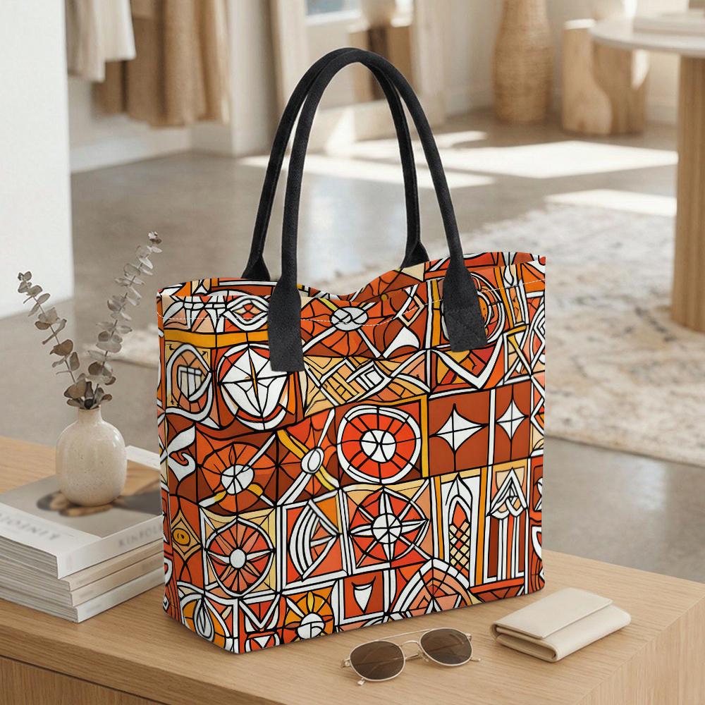  Bohemian Geometric Print Tote Bag Large Capacity Casual Shoulder Bag for Daily Use