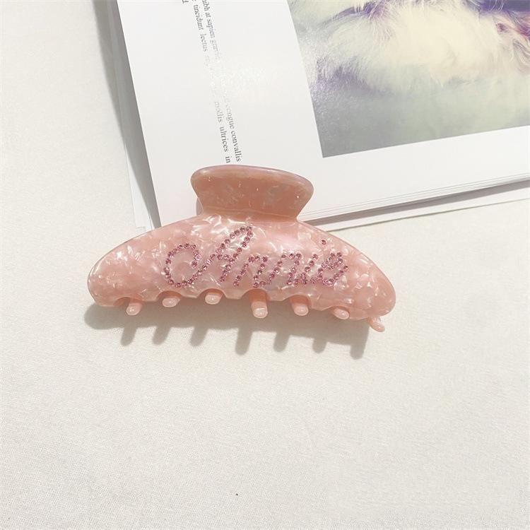 Custom Logo Women Hair Decorative Accessories Catch Hair Large Shark Clip Word Rhinestone Letter Acetic Acid Hair Clips