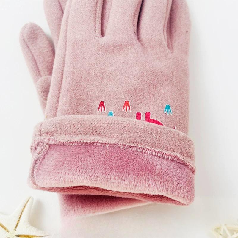 Children's Warm Gloves Five Finger Plus Velvet Touch Screen Elastic Boys and Girls Soft Bike Autumn and Winter Windproof Cartoon Gloves