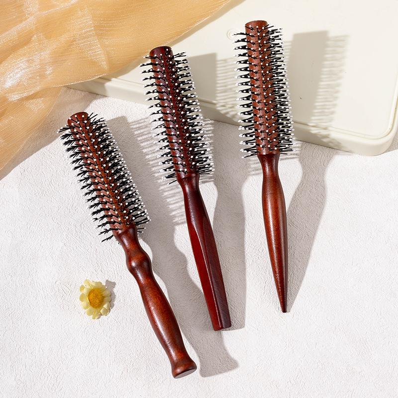 Anti-Static Wooden Handle Salon Styling Drying Tool Round Hairdressing Curling Massage Roller Comb For Real Hair Wigs Barber
