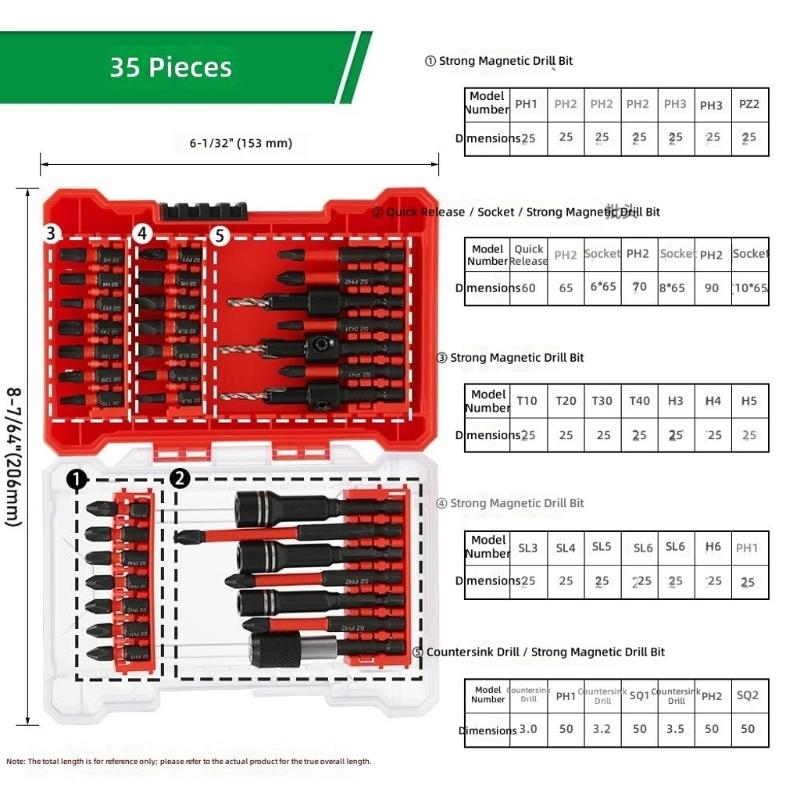 35Pcs Screwdriver Bit Hexagonal Shank Electric Drill Bit Set Screw Drill Head Power Countersink Drill Bit Attachment