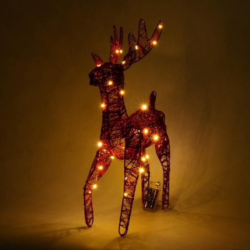 Christmas Deer Figurine with Led Light Night Lamp Decorative Crafts Props for Wedding Birthday New Year Photo Props