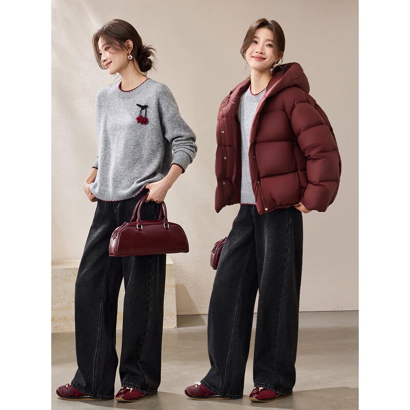Women's Soft Wool Blend Cherry Detail Drop Shoulder Sweater