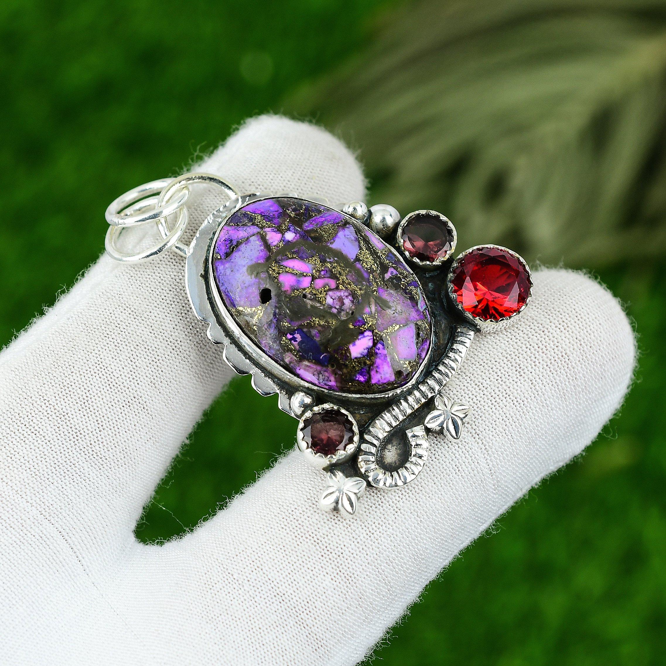 

Wedding Gift For Her 925 Silver Natural Copper Purple Turquoise Gemstone Pendant