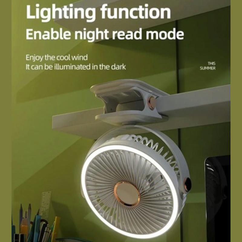 Camping Fan Rechargeable Desktop Portable Air Circulator Wireless Ceiling Electric Fan With LED Light Clip-on Room Home Fan