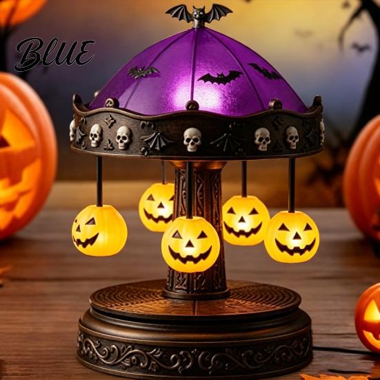 Retro Resin Table Lamp Halloween Ghost Carousel Lights Gothic Stained Glass Night Light with Copper Unique Housewarming Gift Base USB Rechargeable