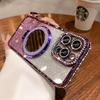 Luxury Diamond Clear Glitter Magsafe Case suit For iPhone 16 14 13 12 11 Pro Max 15Plus Mirror Magnetic Phone Holder Stand Cover