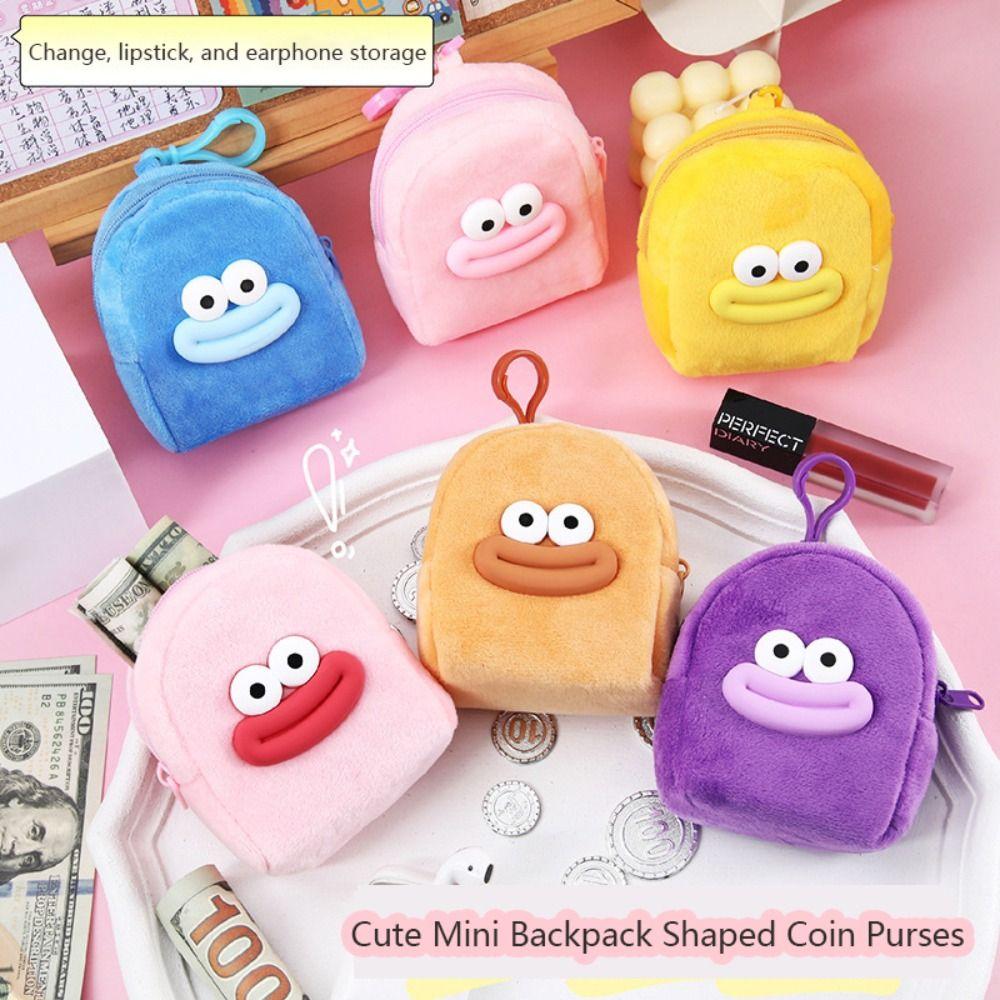Cartoon Plush Coin Purse Cute Mini Backpack Design Card Holder Mini Wallet Smooth Zipper Storage Pouch Mini Storage Bag