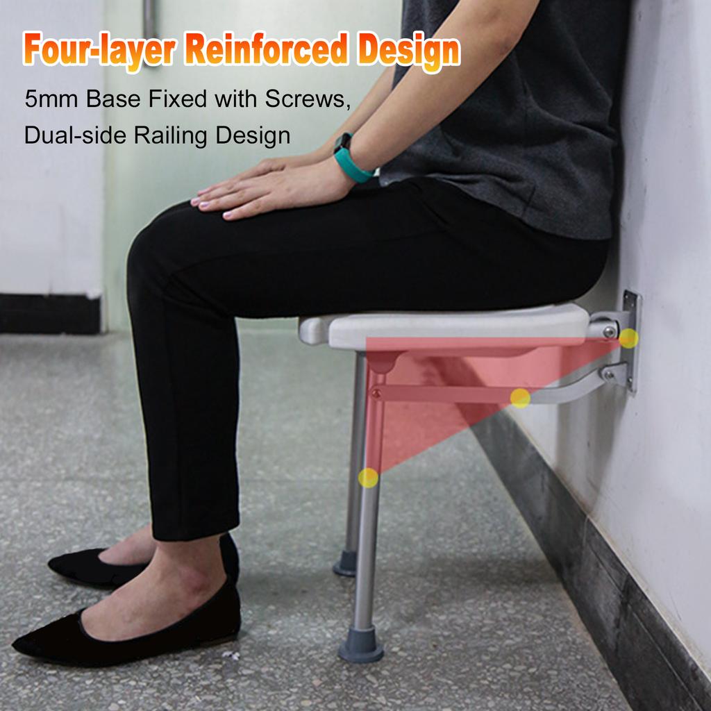 Asiento de Ducha Plegable Altura Ajustable Antideslizante Montado en la Pared para Personas Mayores Embarazadas Lesionadas