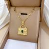 Full Diamond Green Bag Light Luxury Temperament Gorgeous Full Diamond Necklace Women'S Versatile Collarbone Chain Titanium Steel Chain