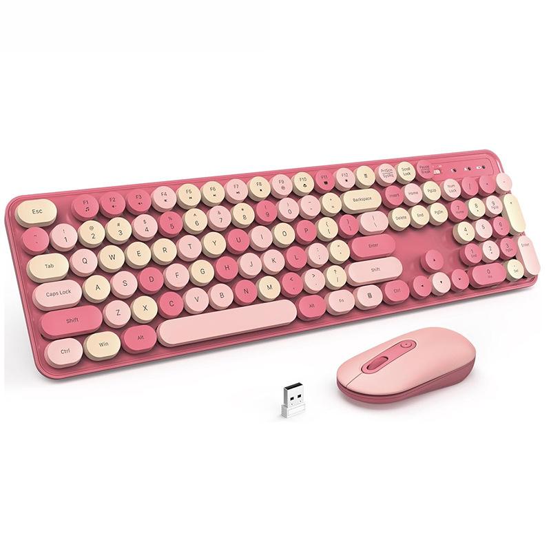 Wireless Keyboard Mouse Set Rose Pink 2.4G retro Cute Key  Girls High-Value