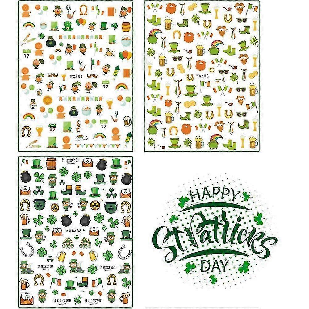 St. Patrick's Day Self-Adhesive Nail Art Stickers Decals Shamrocks Nail Stickers for Nail Supply Clover Leprechaun Dragon Luck of The Irish Nail Decal