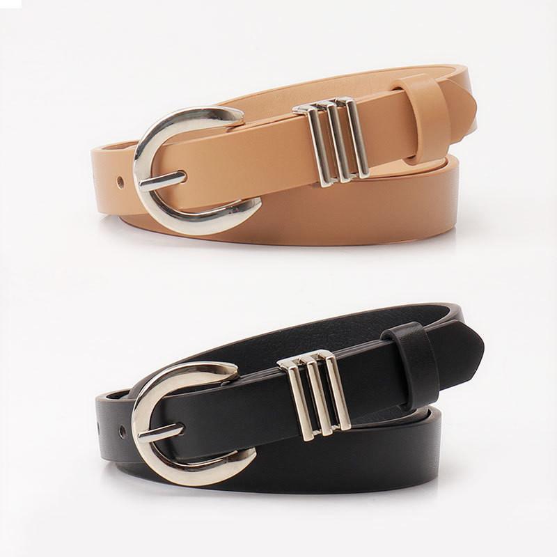 Minimalist Womens Leather Belt For Jeans And Trousers With Gold Alloy Buckle