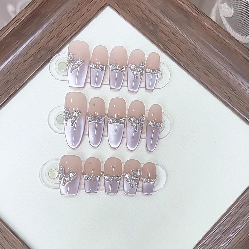 Hand-woven Armored Butterfly Zircon Diamond Bow Cat Eye Style High-end Pure Temperament Nail Art Patch