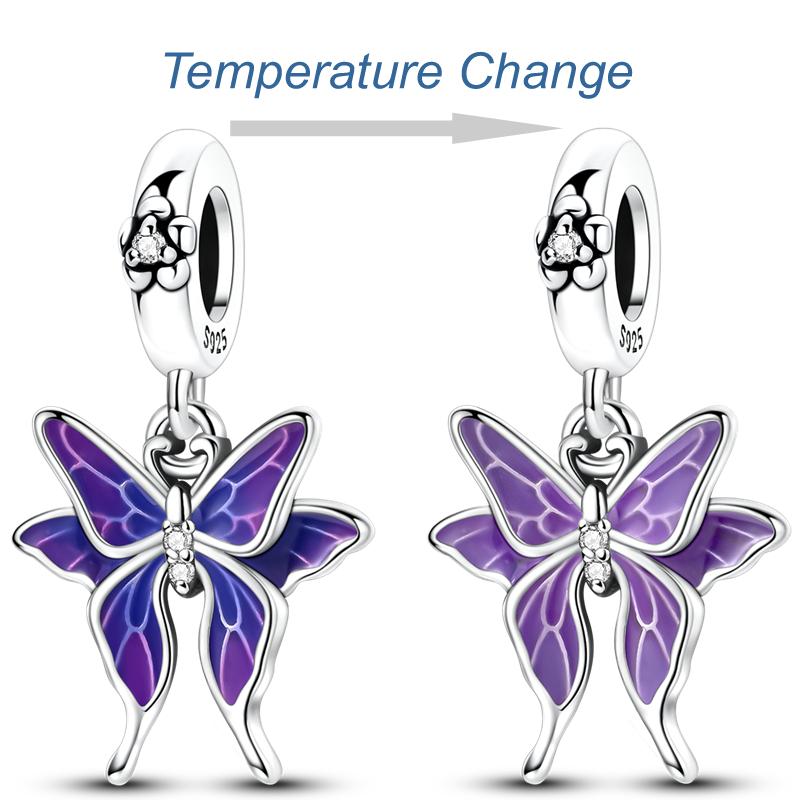 Purple Butterfly Charms Bead Copper Cz Zircon Luminous Star Moon Pendant Fit Original Bracelet Necklace Diy Jewelry