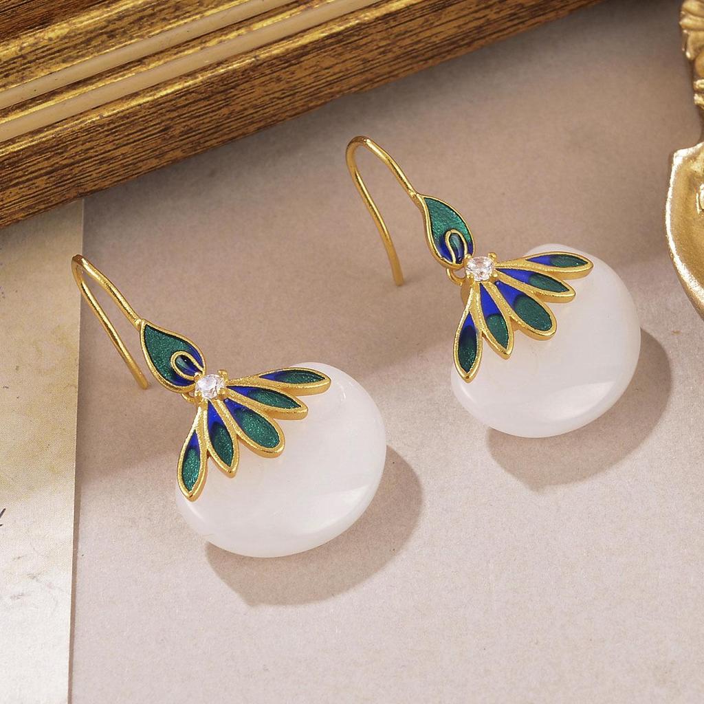 Trendy Chinese-Style Zircon Enamel Earrings for Women — Versatile High-End Summer Ear Hooks