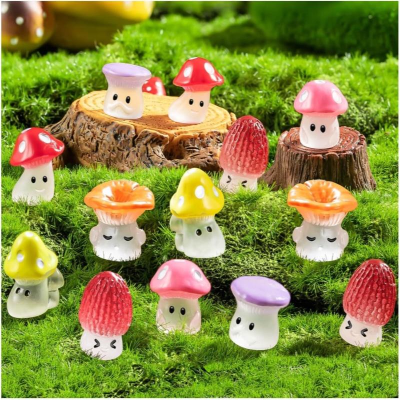 

24 шт. Мини-грибы Светящиеся Милые Крошечные Фигурки Грибов для Феи Сада Террариум Аксессуары Декор Микро Ландшафт Ремесло 24PCS