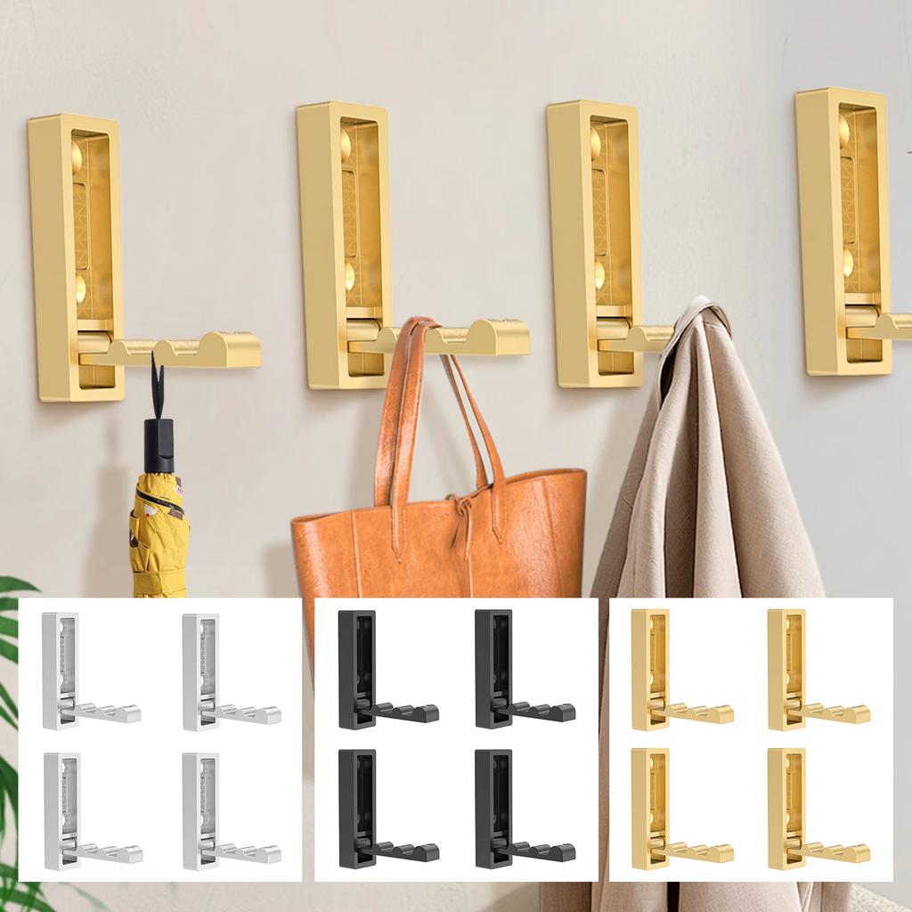 Heavy-Duty Folding Coat Hooks Zinc Alloy Retractable Hook Wall Mounted Bathroom Kitchen Clothes Hook 90° Folding Clothes Hanger