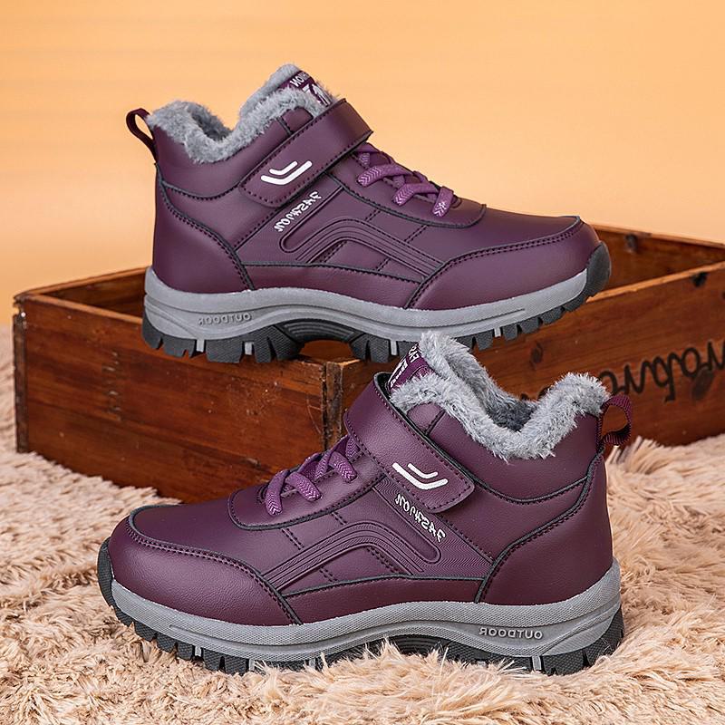 2024 Outdoor Waterproof Leather High-Top Walking Shoes for Winter - Warm Cotton Elderly Footwear