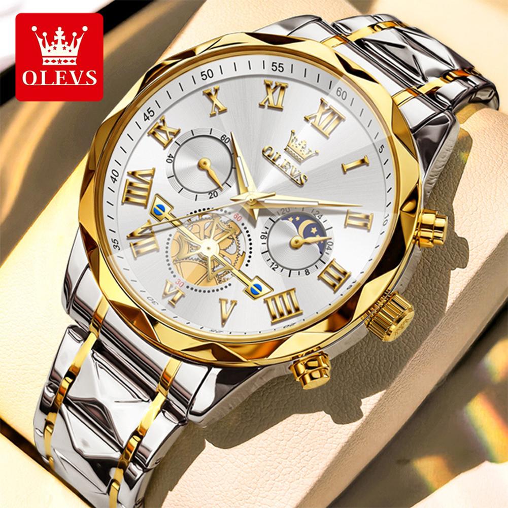 OLEVS 2709 Watch Man Business Original Moon Phase Diving Quartz Wristwatch Waterproof Super Luminous Watches For Man Reloj