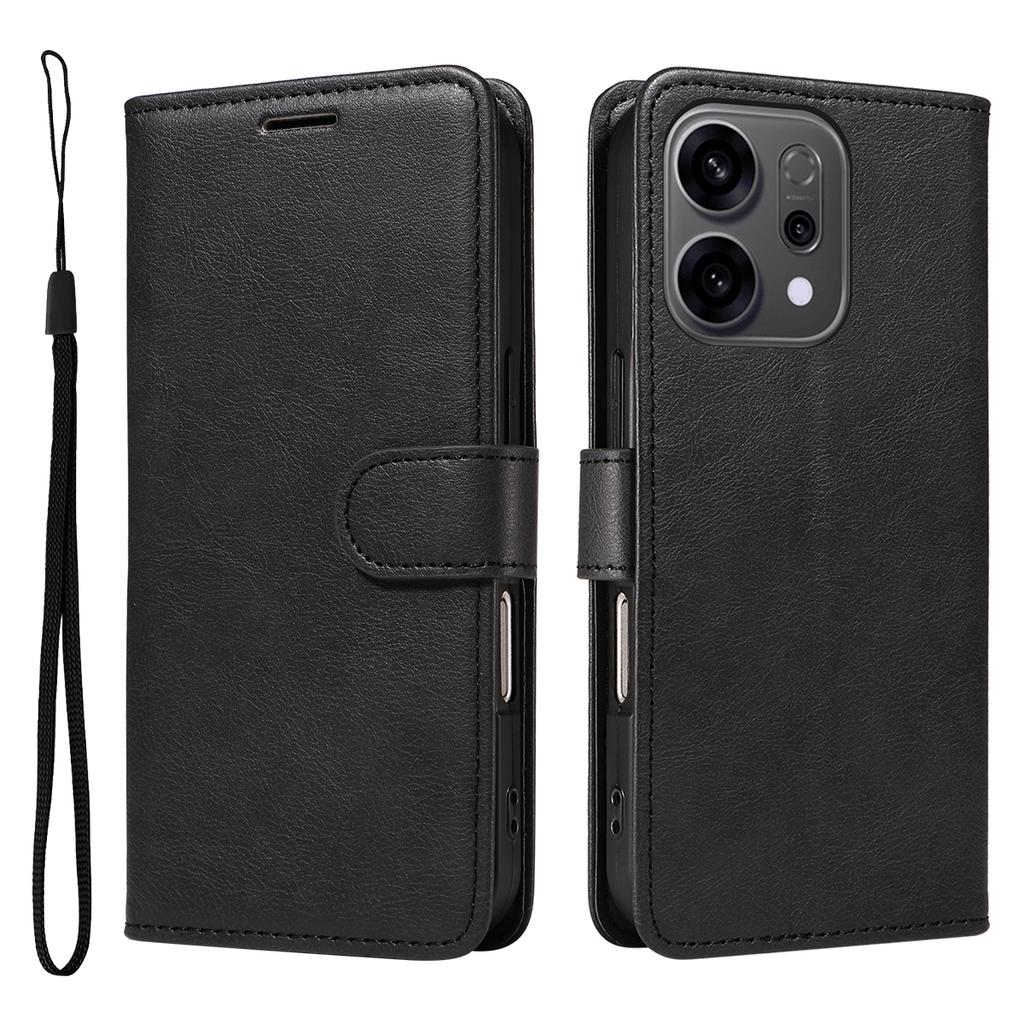 Pro Oppo Reno14 5G (Čína)/Oppo Reno14 F 5G/Oppo Reno14 5G (Globální) Kožené pouzdro peněženka s popruhem Jednobarevný kryt se stojánkem na telefon