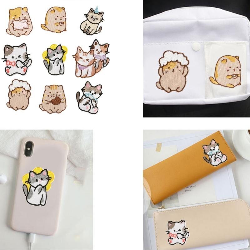 F26C 10 Pcs Embroidered Patches Animal Applique Patches Cartoon Cats Iron on Patches