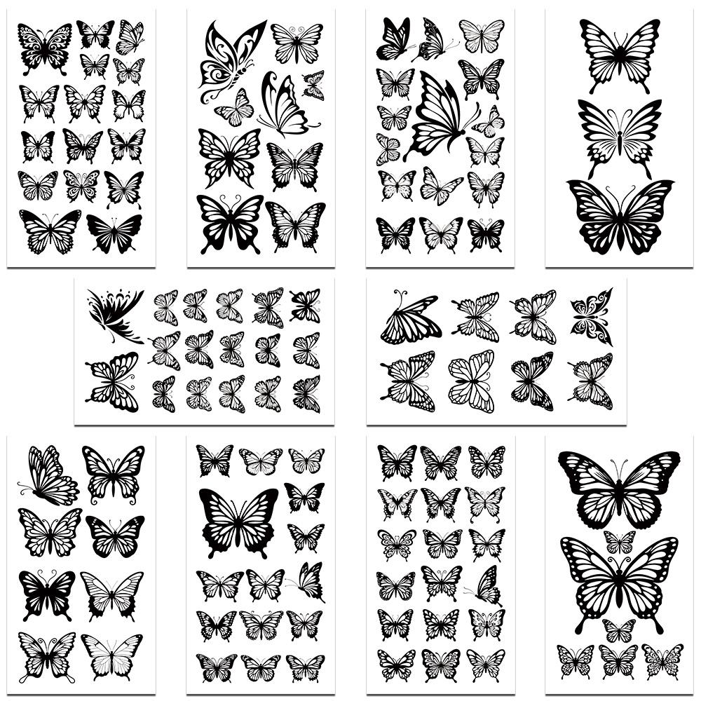 

10 листов черно-белых наклеек-татуировок с бабочками для рук, лица, тела, временные водонепроницаемые наклейки-татуировки для девочек, креативные подарки