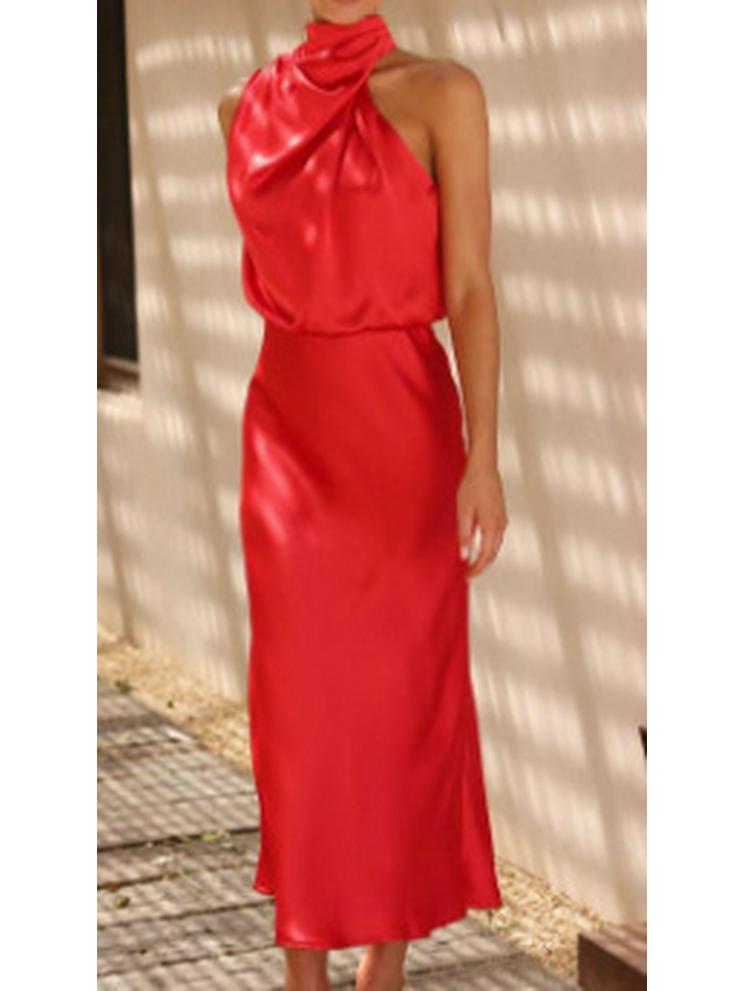 

Елегантна атласна сукня без рукавів Весна/Літо 2024: Стильний Вечірній Одяг Високого Класу Однотонного Кольору S червоний