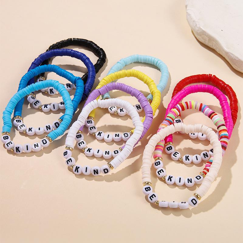 European and American hot-selling color bracelets English letter-friendly jewelry Bohemian soft pottery 11 sets Qixi Festival