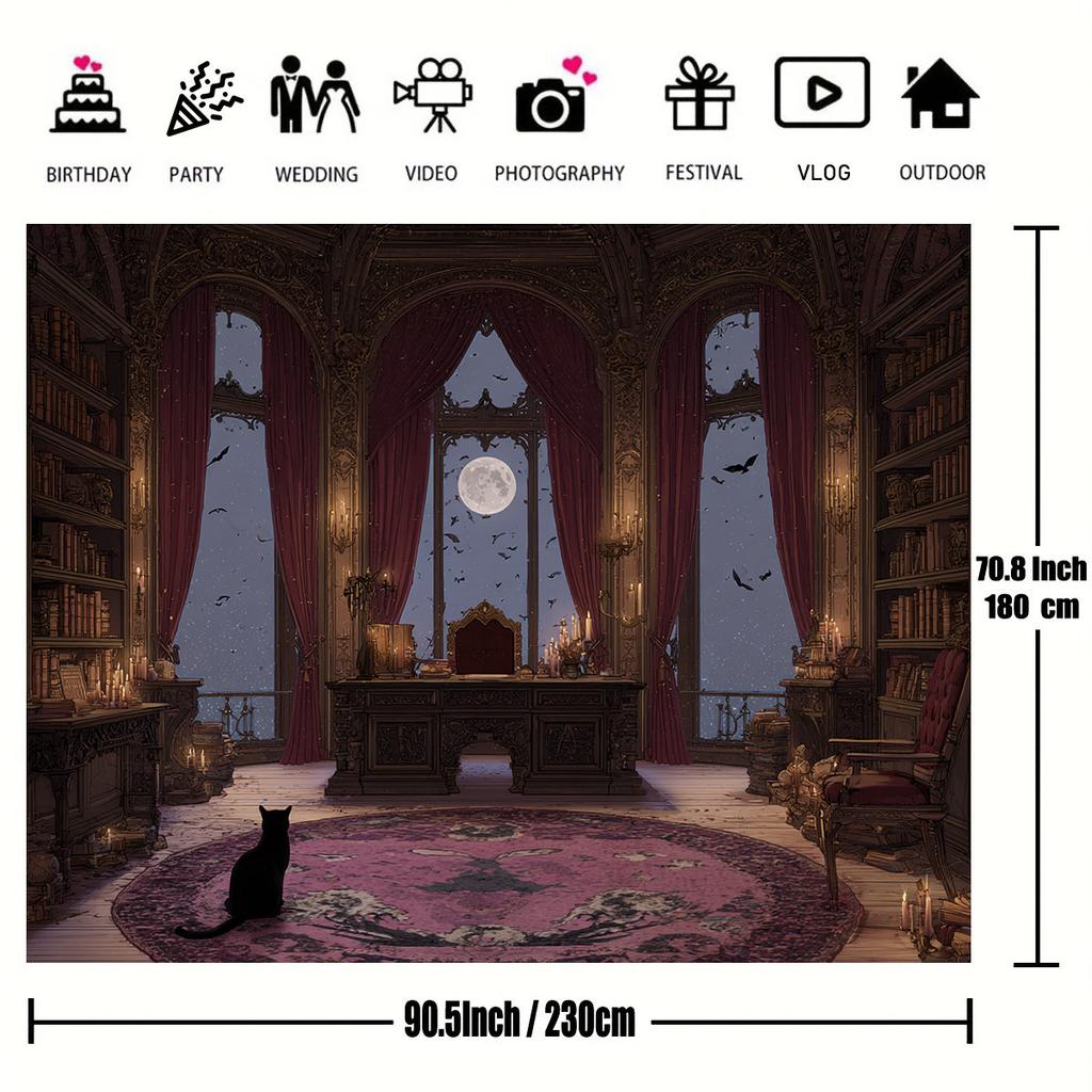 1pc 2D flat retro Gothic photography background full moon candle atmosphere - no electricity required easy to hang