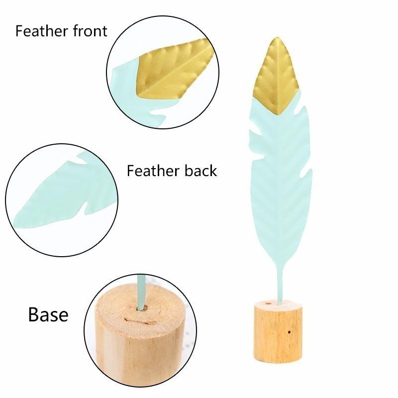 Nordic Ironwork Feather Ornament TV Cabinet Table Decoration Simple Solid Wood Circular Base Living Room Knick-knack