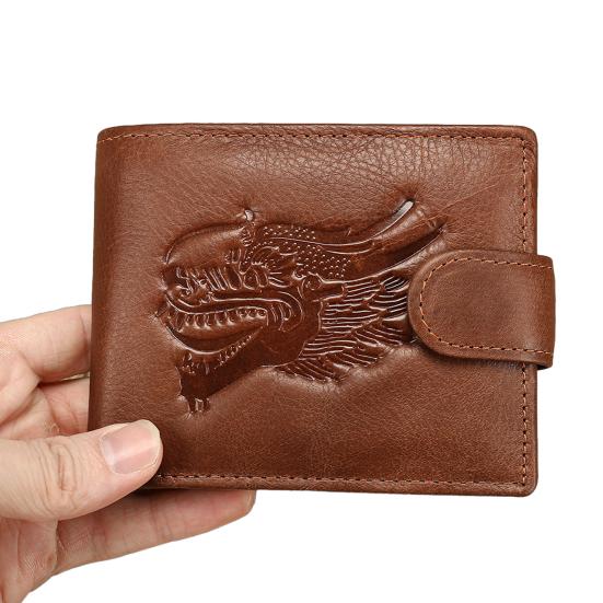 Men Front Pocket Wallet Large Capacity Bi-fold Wallet with Zipper Pocket Embossed Animal Card Holder Folding Cash Coin