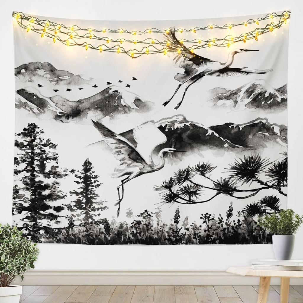 Japanese Style Tapestry Traditional Retro Theme Tapestry Wall Hanging Koi Fish Print Wall Tapestry Cherry Blossom Wall Art For