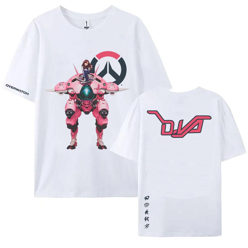 Overwatch 2 D.Va Fusion Cannons Tshirts Loose Women Men O-neck T-shirt Streetwear Game Graphic Printing Clothing Casual Tees