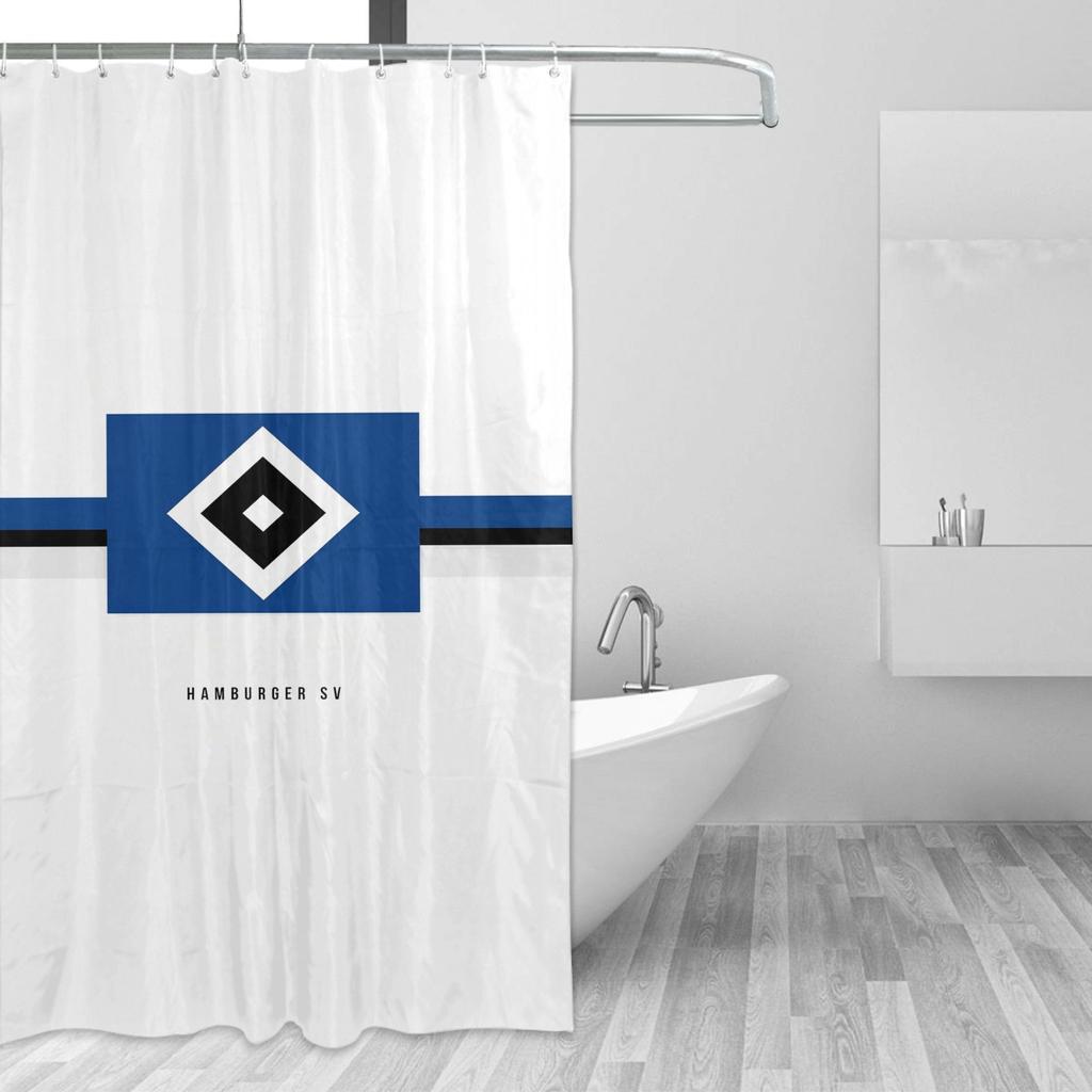 White & Blue Hamburger Sv Shower Curtain – Geometric Design, Polyester Fabric With Grommets, Machine Washable Bathroom Decor