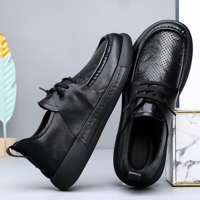 Men's Shoes Leather Autumn and Winter Breathable Business Casual Leather Shoes New Trendy Versatile Velvet Thick-soled Non-slip Shoes