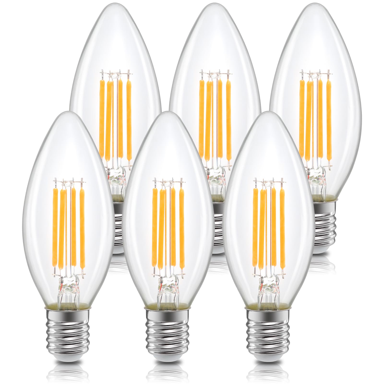 

Tengyuan LED Chandelier Bulbs, E17 60W Equivalent, 6W, C35, 2700K Warm White, 600lm, Wide 360° Beam Distribution, Clear Candle Bulbs (Pack of 6),