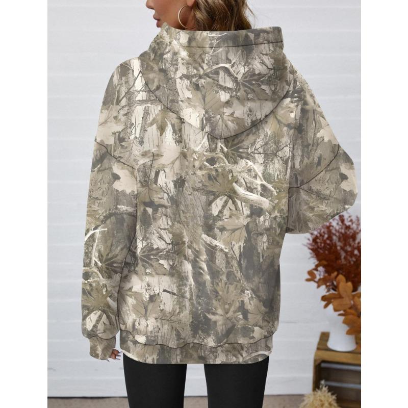 Women S Loose Fit Hooded Sweatshirt With Branch Print