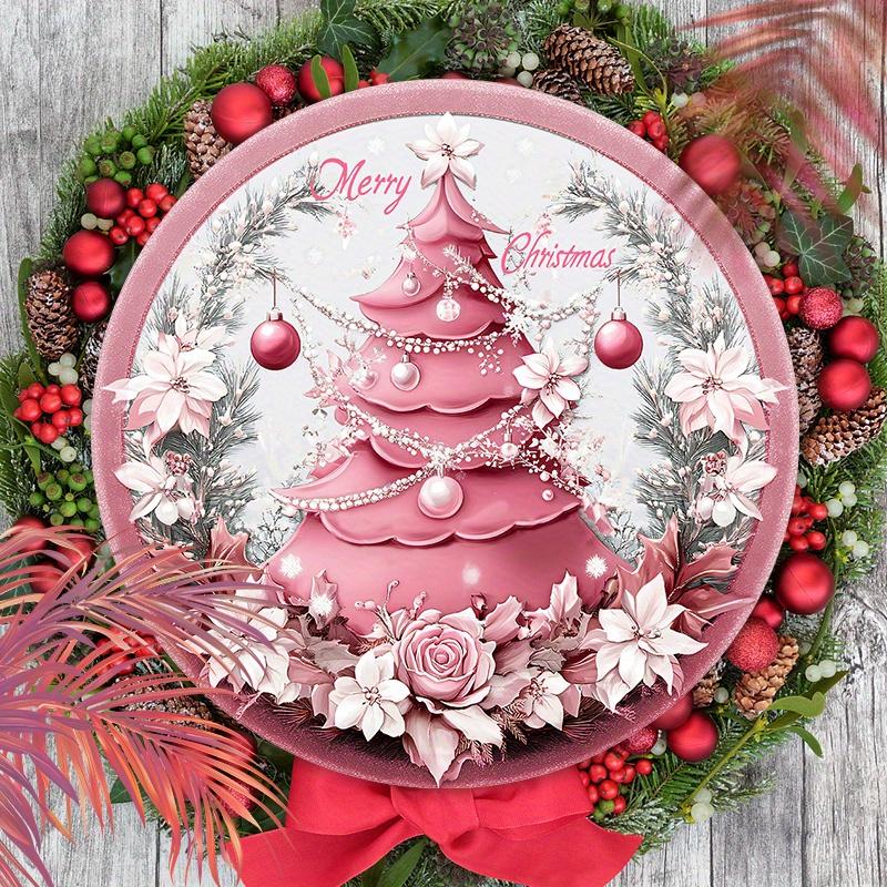 Wooden Pink Christmas Sign, Merry Christmas Round Ornament for Front Door Wall Hanging Decor, Ideal Christmas Gift