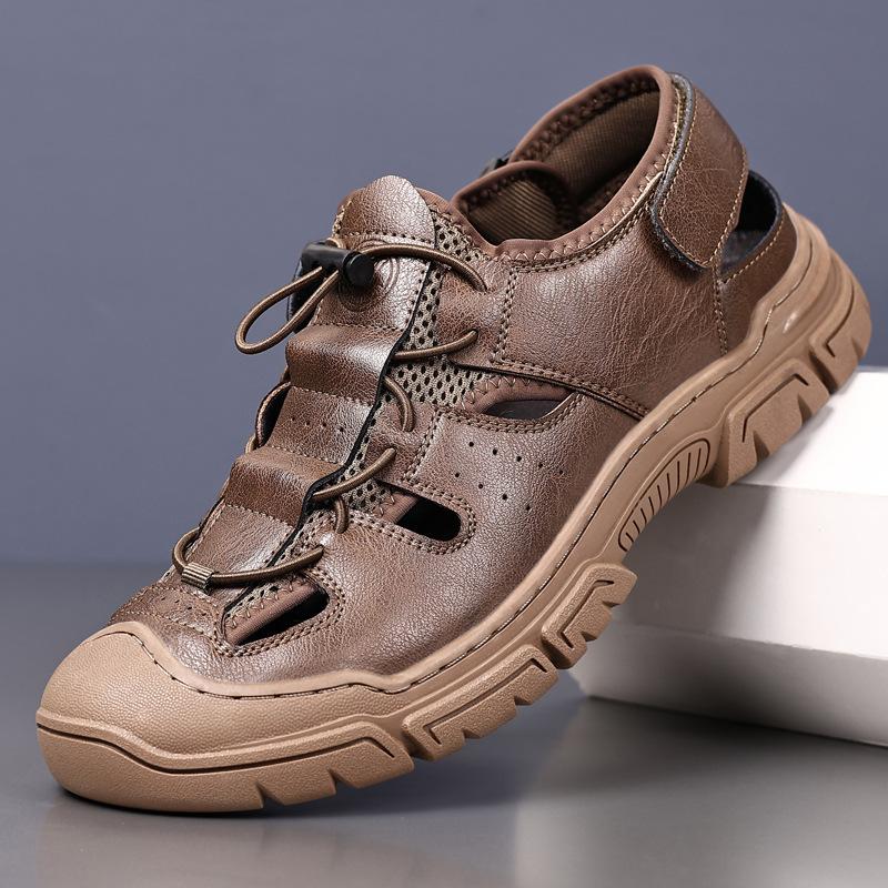 2025 Summer New Men's Bag Head Sandals Soft Sole Vietnam Roman Beach Shoes Breathable Outdoor Mesh Casual Shoes